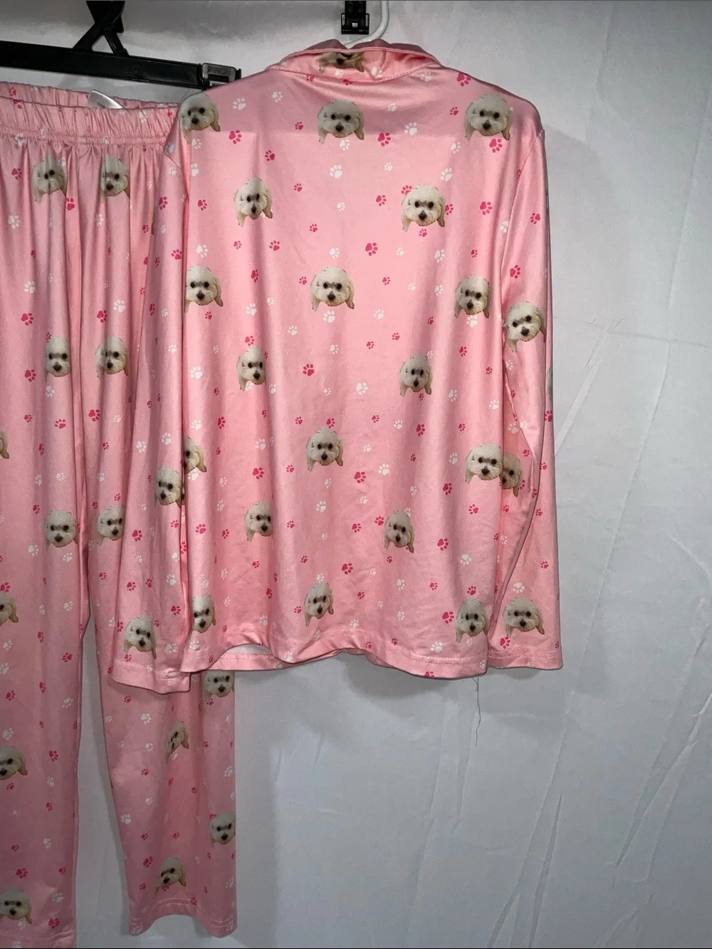 Girls Pink Puppy Print Satin Pajama Set Size 8–9 Years Long Sleeve Matching PJs